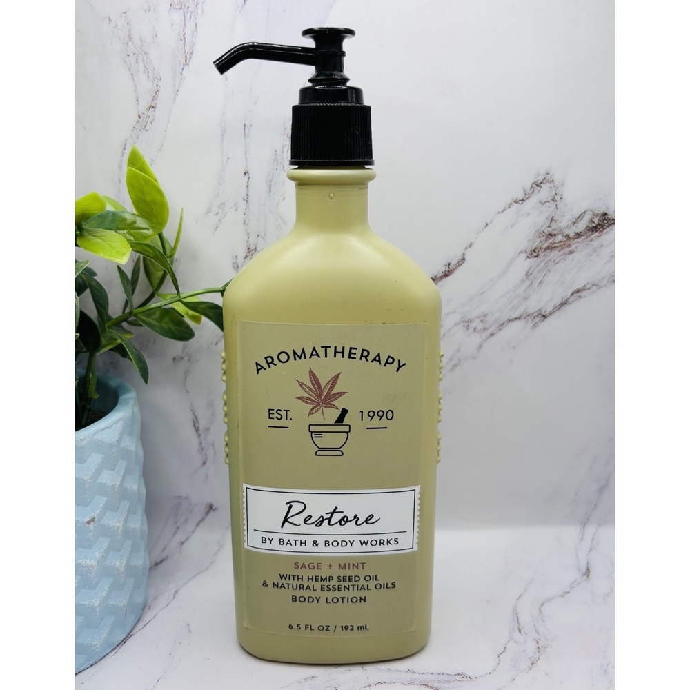 Bath & Body Works Aromatherapy Restore Lotion Sage and Mint 6.5 oz Glass Bottle